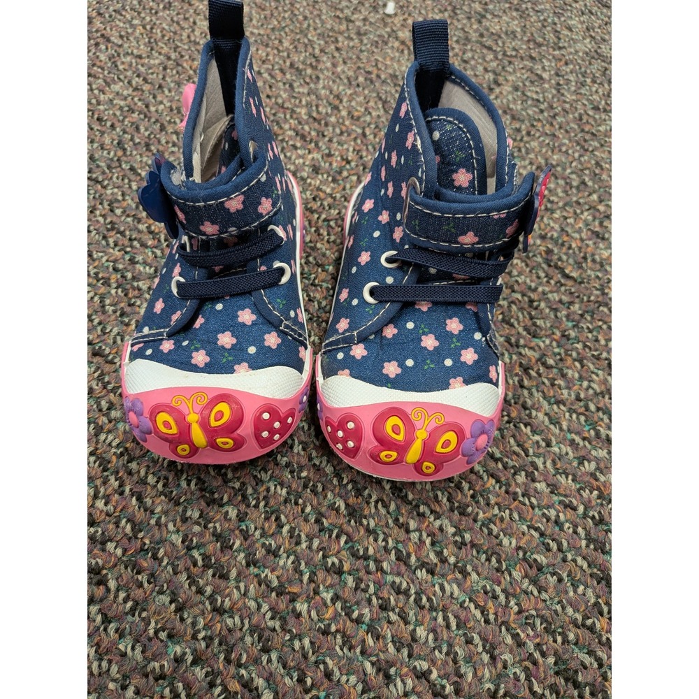 Enari Toddler Girls Floral Butterfly High Top Canvas Sneakers Navy Pink Size 7